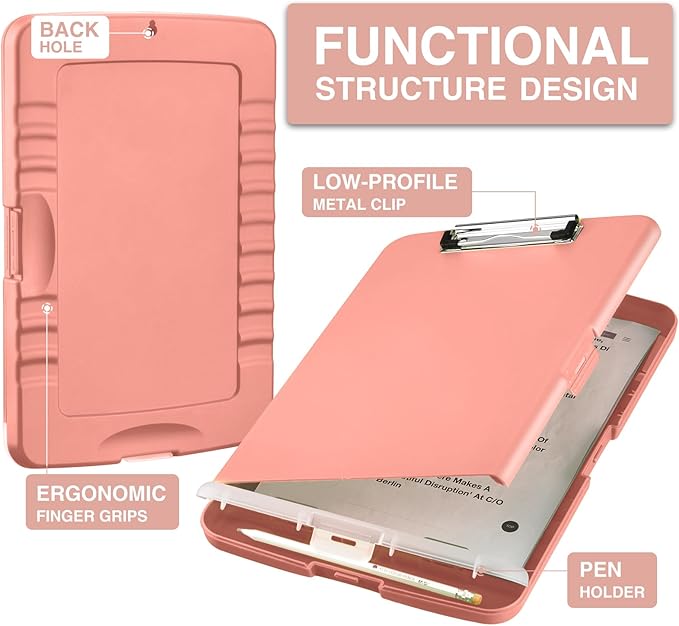 Sooez Clipboard with Storage, Clip Board 8.5 x 11 with Pen Holder, Plastic Organization Case Box for Letter Legal A4 Size Paper, Low Profile Clip, Nurses Teachers Must Haves, School & Office Supplies