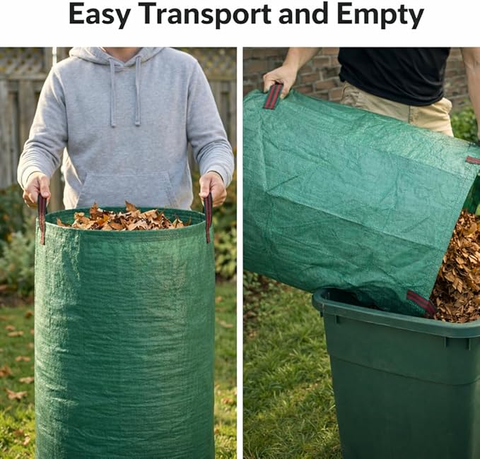 Gardzen 2-Pack 132 Gallon Yard Waste Bags, Reusable Heavy Duty Collapsible Garden Leaf Bags with Plastic Ring, Stand-Up Yard Waste Bin for Leaves, Lawn Debris & Grass Clippings