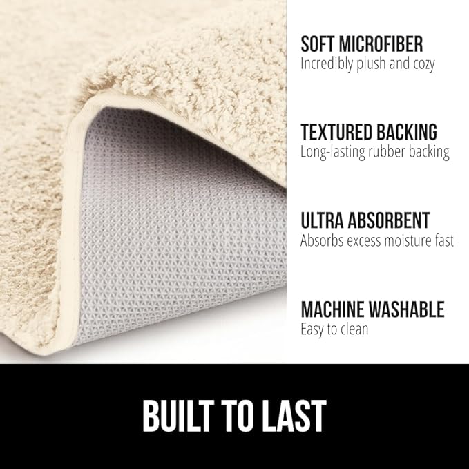 GORILLA GRIP Bathroom Rugs, 42x24, Ultra Soft Absorbent Mat, Thick Plush Bath Rug, Machine Washable, Microfiber Quick Dry, Mats for Shower, Bathtub and Floor, Home Decor Accessories, Ivory