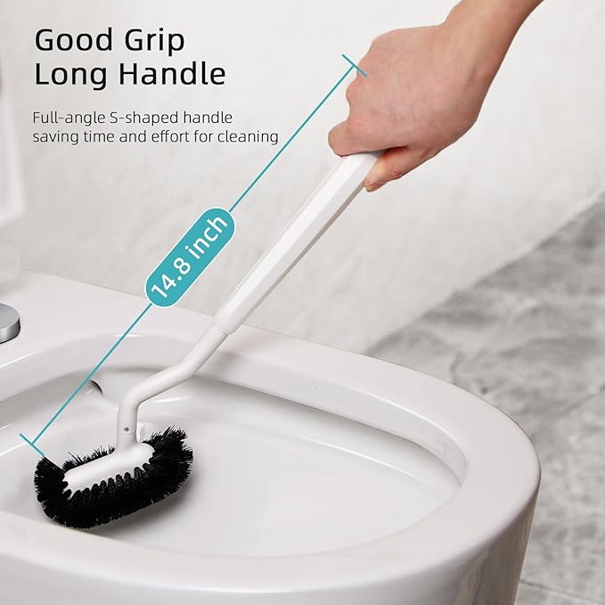 HAMITOR Toilet Bowl Brush Holder Set: 3 Pack Bathroom Deep Cleaning Toilet Cleaner Scrubber Under Rim with Curved Bristle for Dead Corner Clean - Hidden Rv Toilet Decorative Accessories with Caddy