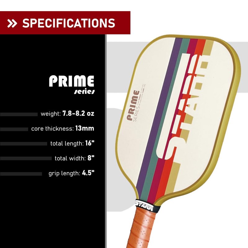 STARR Prime Series Pickleball Paddle | 13mm Honeycomb Core | Fiber Glass Surface (Prime Retro)