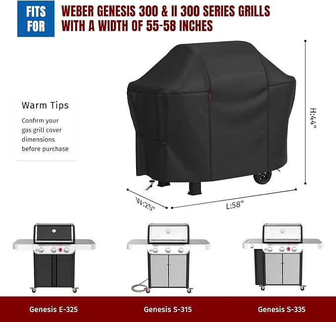 SHINESTAR 58 Inch Upgraded Grill Cover for Weber Genesis II 300 Series, Heavy Duty Oxford Fabric BBQ Cover Waterproof UV Protection, Windproof with Adjustable Magic Tape Straps