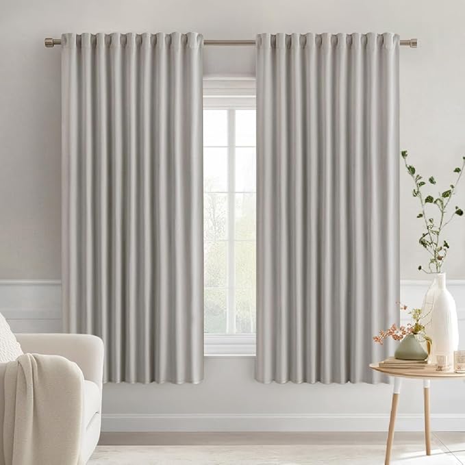 MIULEE Stone Back Tab Blackout Curtains 63 Inch Length 2 Panels Set