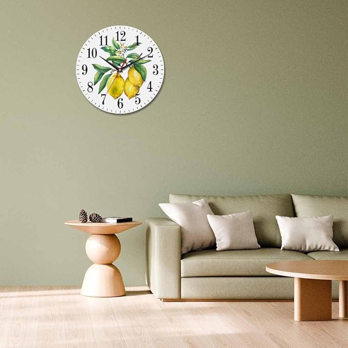 Mxocom Watercolor Lemon Wall Clock Citrus Fruit on a Branch
