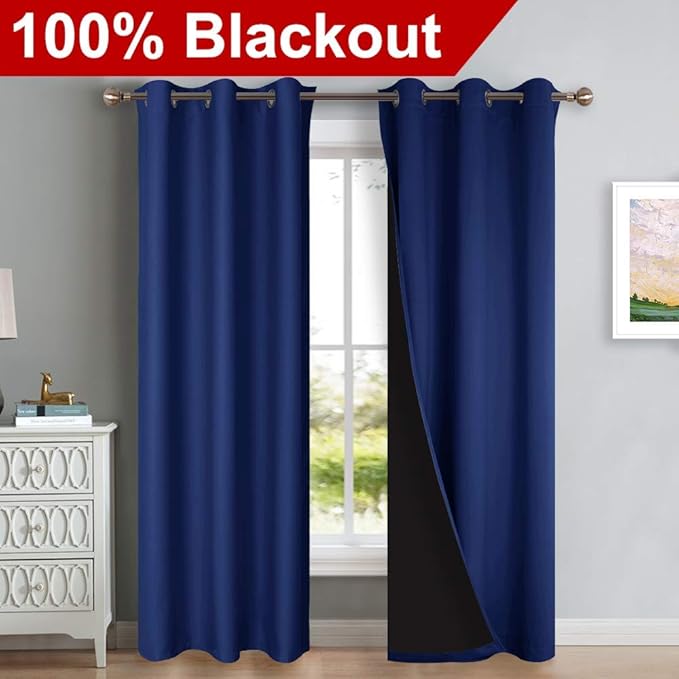 NICETOWN Blackout Curtains 80 inches Long, 2 Pieces, Royal Blue, Full Light