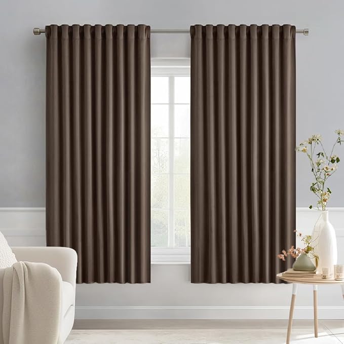 MIULEE Chocolate Brown Back Tab Blackout Curtains 63 Inch Length 2 Panels Set