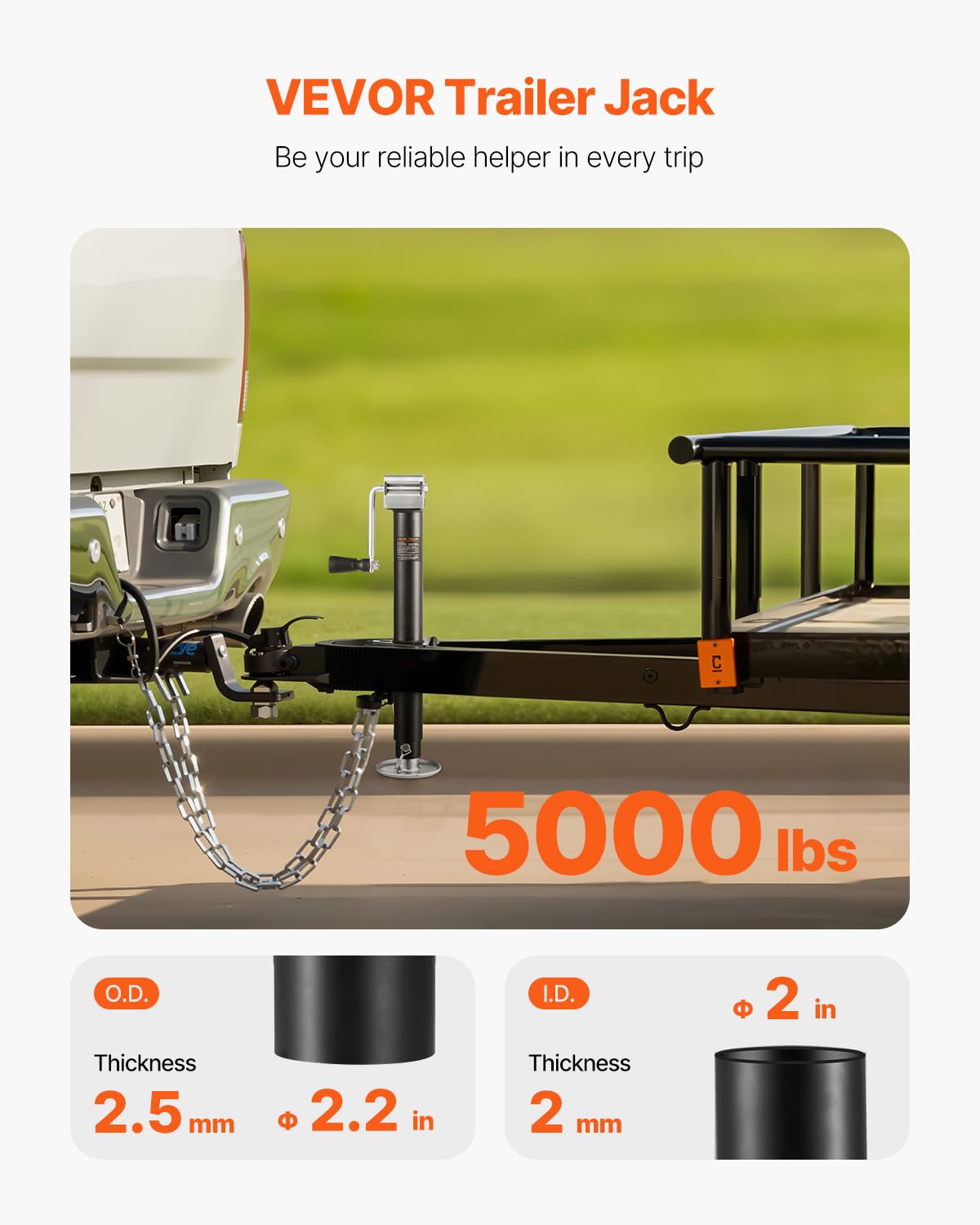 VEVOR 5000 lbs A-Frame Trailer Jack, 15" Vertical Travel, Adjustable Drop Leg, for Horse, Utility, Yacht Trailers