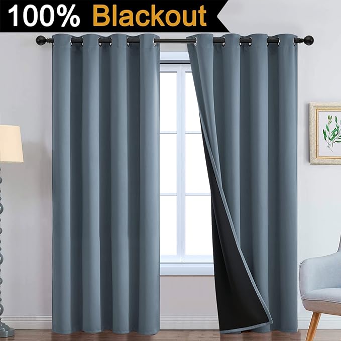 Yakamok Full Blackout Curtains 96 Inches Long, 2 Thick Layers Grommet Top
