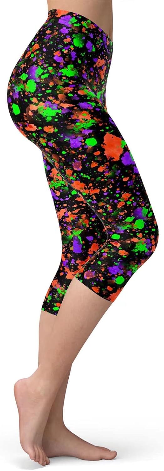 Sissycos Women's Capri Leggings - Artistic Splash Print | Buttery Soft 21" Tights
