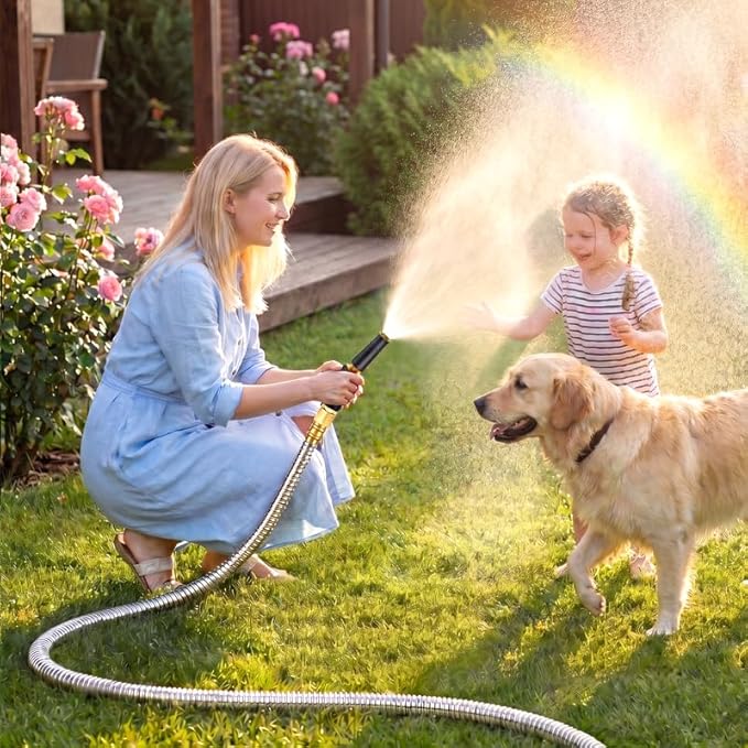 Rosy Earth Metal Garden Hose 125 FT - 304 Stainless Steel Water Hose 125 FT - Expandable Short Flexible Garden Hose,no Kink Explosion, no Bite
