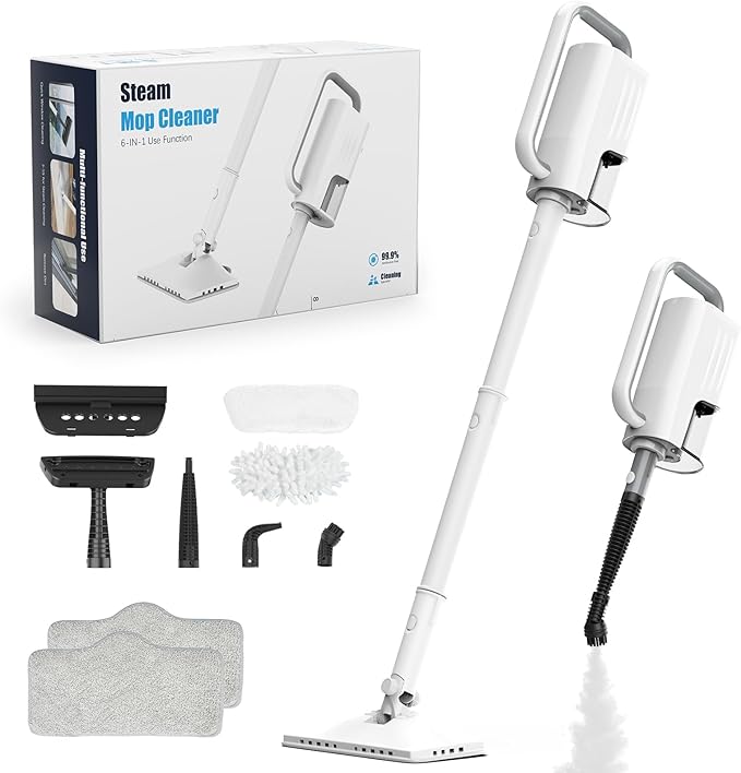 7-in-1 Steam Mop, 1200W Rotated Steam Cleaner for Home, 2 Modes, 400ML Removable Tank, 23FT Cord, 2 Washable Pads, Multi-Surface Steamer for Hard Floor, Laminate Floor, Tiles Cleaning（Onion White）