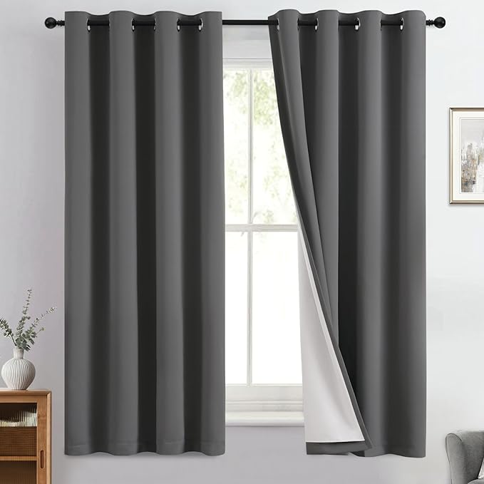 Yakamok 100% Blackout Curtain Panels 63 inches Cold and Light Blocking Drapes