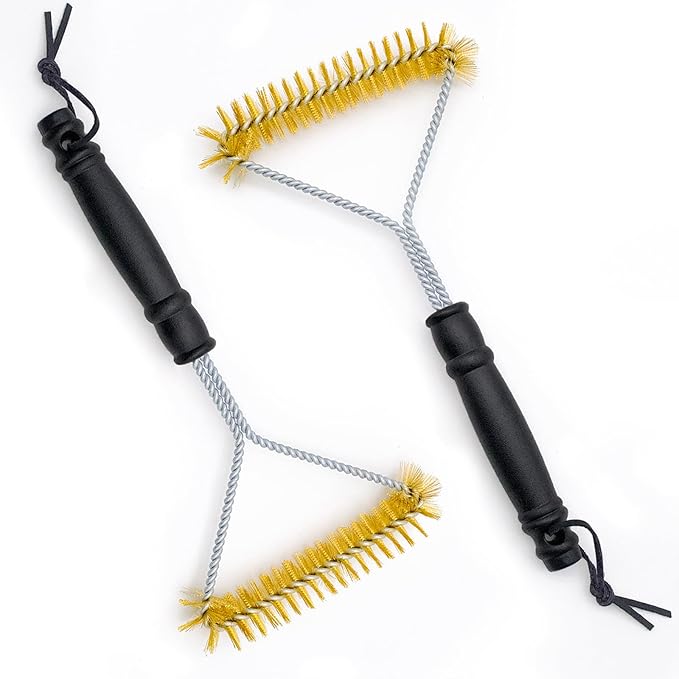 2 Pieces Grill Brush, 12 Inch Non-Scratch Brass Bristles Grill Cleaning Brush, Wide Faced Spiral Barbeque Grill Accessories for Kitchen, Outdoor Grill