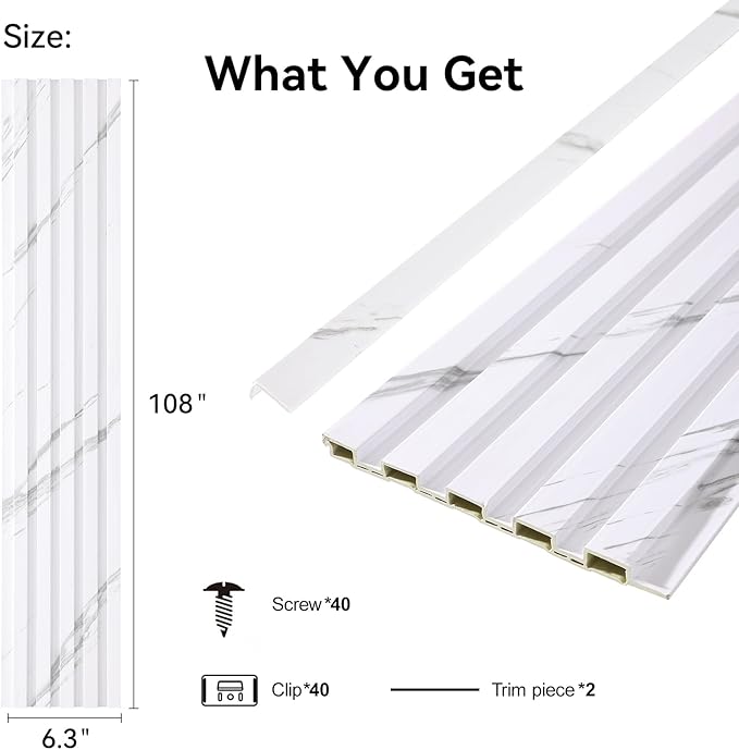 8-Pack WPC Wall Panels 108’’ x 6.3’’ 3D Slat Wall Panel Acoustic Wall Paneling