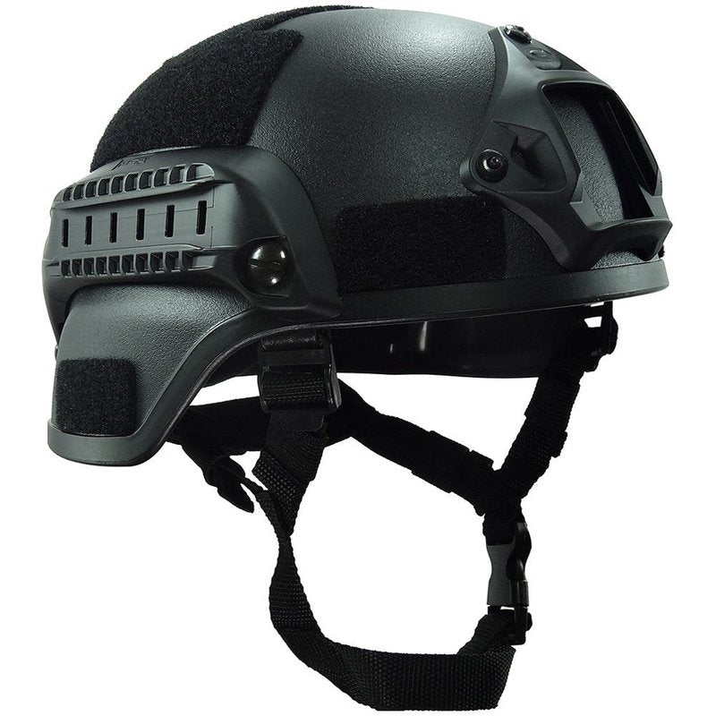 OneTigris Helmet MICH 2000, 3mm ABS Plastic Adjustable ACH Tactical Helmet with Ear Protection, Front NVG Mount and Side Rail (Black)