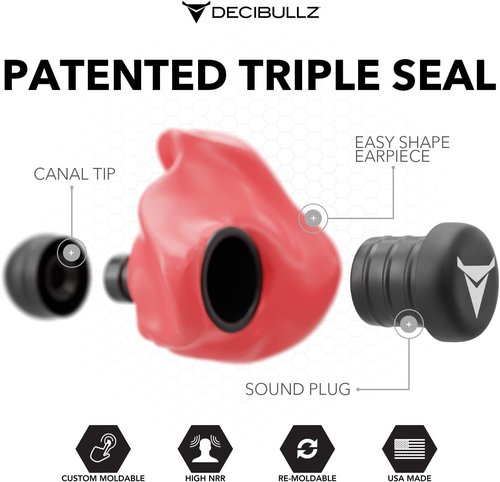Decibullz Custom Molded Earplugs - Pro Pack for Ultimate Noise Reduction | Red Color