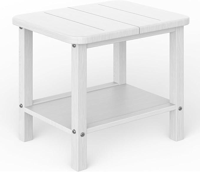 Ayge 17.7" Double Outdoor Side Table, Rectangular HDPE Adirondack End Table for Patio, Lawn, Pool, Garden, Backyard，White