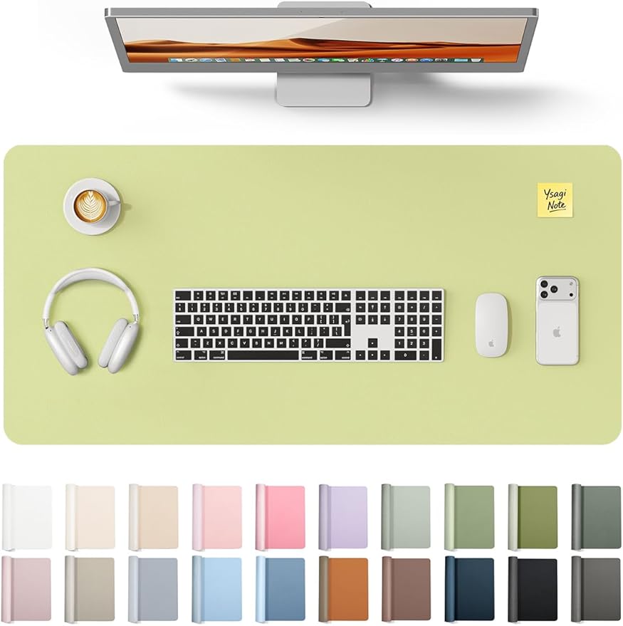 YSAGi Leather Desk Protector, Office Mat, Large Mouse Mat, Non-Slip PU Leather Blotter, Laptop Desk, Waterproof Writing Pad for Office and Home (Peak Green, 35.4" x 17")