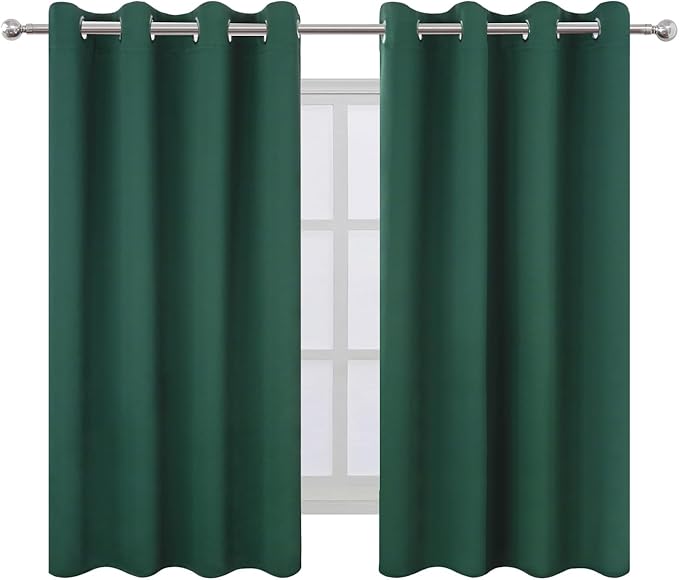 LEMOMO Blackout Curtains 66 x 54 Inch Long Dark Green Curtains Set of 2 Panels