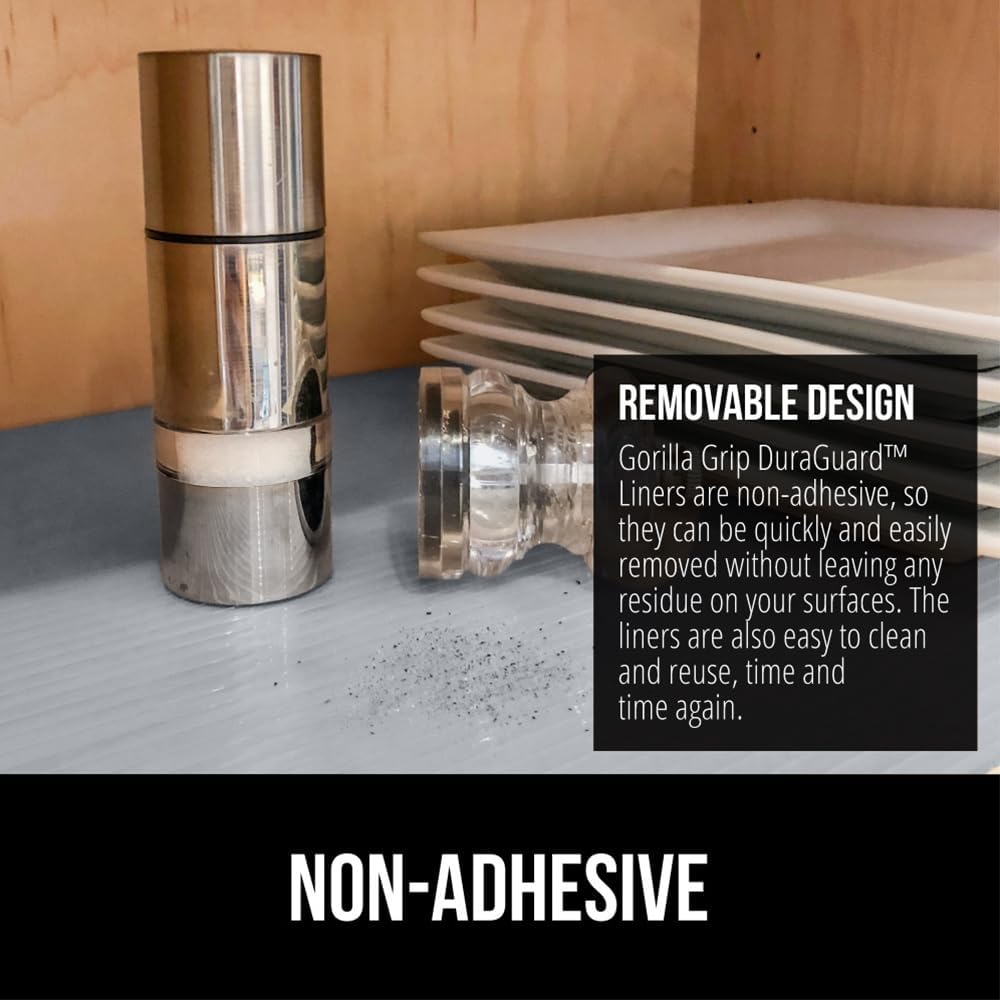 GORILLA GRIP DuraGuard Shelf Liner, 17.5x20 Non-Adhesive Cabinet Liners for Kitchen Drawers, Shelves, Refrigerator, Pantry Storage, Bathroom Closet, Durable Waterproof BPA Free Ribbed Plastic, Gray