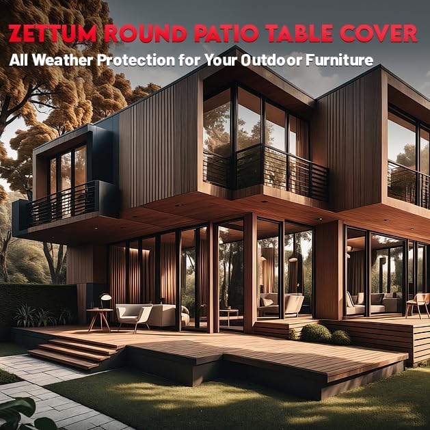 Zettum Round Patio Table Cover 68 Inch - 600D Outdoor Furniture Cover Round Waterproof & Heavy Duty, Lawn Furniture Set Covers for Outside Dining Table and Chairs Seating Combo - 68 x 68 x 28 Inch