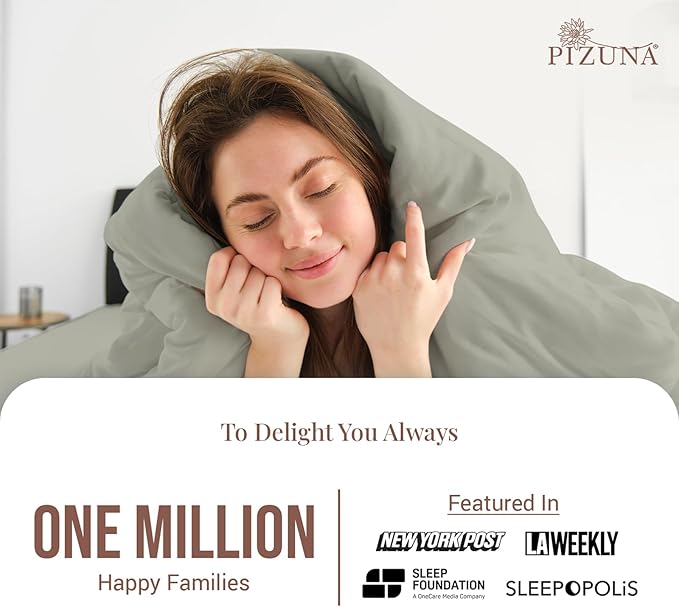 Pizuna 100% Cotton Twin 2 Pc Duvet Cover + 1 Pc Fitted Sheet Set 400 Thread Count Silver Sateen Weave Luxurious Long Staple Cotton 4 Piece Bedding Set - 1 Duvet Cover, 1 Pillow Sham, 1 Fitted Sheet