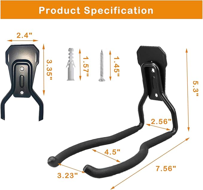 Garden Power Tool Hanger - Garage Wall Hooks, Weedeater & String Trimmer Hanger - Utility Hooks for Garage Tool Organizers and Storage - Black, 3 Pcs