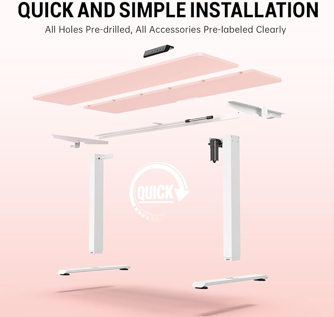 Veken 55 Inch Large Electric Standing Desk, 4 Memory Heights Adjustable,Sit to Stand Up, Work Home Office Computer Table for Study, Walking Pad, Writing, and Games, Wooden Desktop Desks, Pink