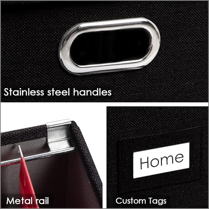 PRANDOM File Organizer Box - Set of 1 Collapsible Decorative Linen Filing Storage Hanging File Folders with Lids Office Cabinet Letter/Legal Size Black (17x14x11.2 inch)