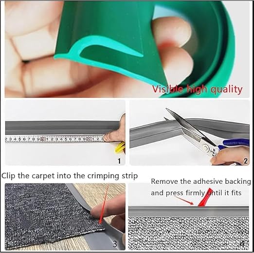 Self Adhesive Carpet Transition Strip with Edge Trim, Designed for Seamless Transitions from Carpet to Tile or Vinyl Floors, Perfect for Doorways.(Gray,20ft)
