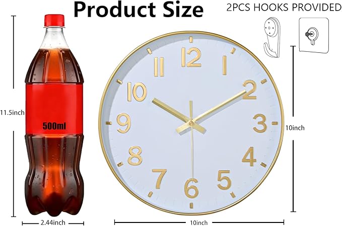 Modern Wall Clock, 10 Inch Digital Wall Clocks Battery Operated, Round Non