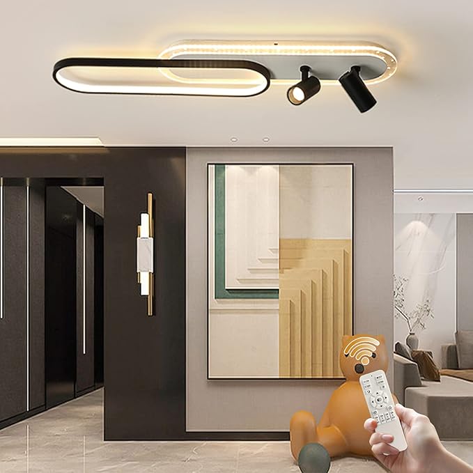 Tioolo Modern Ceiling Lamp, 45W Dimmable Ceiling Light with Remote, LED Linear Light Fixture, Acrylic Flush Mount Chandelier for Kitchen Dining Room Bedroom Corridor
