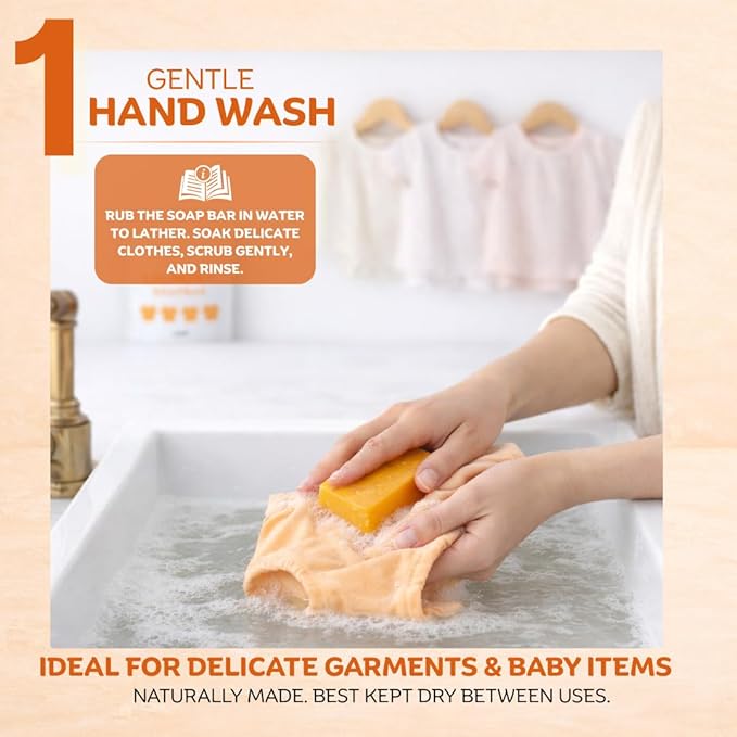 KELEBS Laundry Soap Bar - Natural Citrus Formula with Organic Ingredients - Stain Remover for Delicate Clothes, Underwear, Collar - 5 Bars | Aluminum Packaging