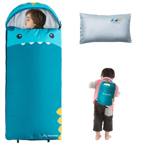 BISINNA Kids Sleeping Bag for Boys Girls with Pillow 3 Season Camping Sleeping Bag Portable for Children Hiking Backpacking Indoor Outdoor