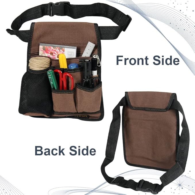 Garden Tool Pouch, Garden Tool Belt, Lightweight Tool Pouch with Pockets and Zipper, Utility Belt Canvas Tool Bag with Adjustable Waist Belt, Waist Tool Bag Apron for Women Men