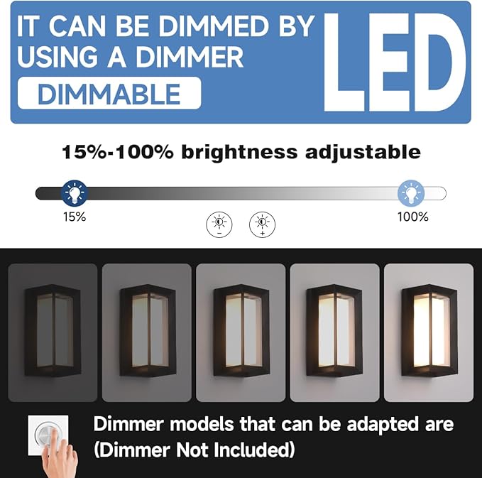 FUPE Outdoor Wall Lights LED 3 Color Outdoor Light Fixture Wall Mount Exterior Lights 2100Lm IP65 Exterior Wall Sconce,Rustproof Sconce with Double Shade,Matte Black Light for Porch 1 Pack