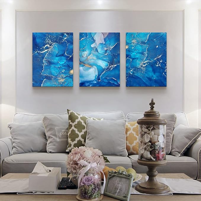 Canvas Wall Art For Living Room Family Wall Decorations For Bedroom Modern Bathroom Wall Decor Paintings Abstract Blue Pictures Artwork Inspirational Canvas Art Prints Kitchen Home Decor 3 Piece