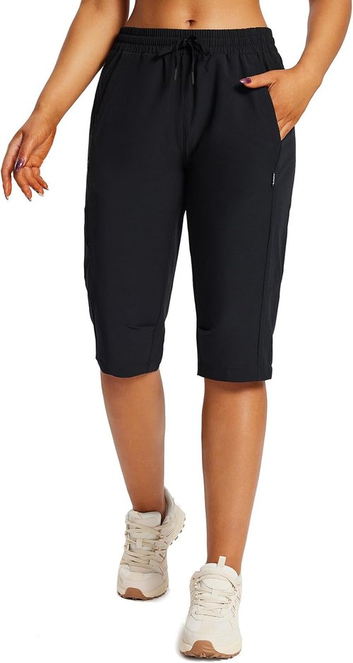 Baleaf Women's 15" Hiking Shorts - Lightweight Quick-Dry Cargo Capris with Elastic Waist