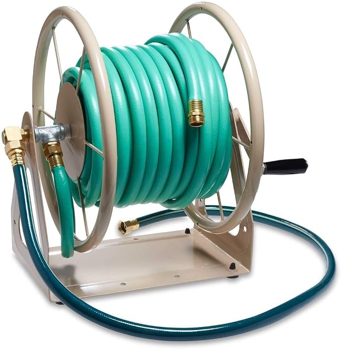 Liberty Garden Products 703-2 Multi-Purpose Steel Garden Wall/Floor Mount Hose Reel, Tan Poly, 5/8-Inch