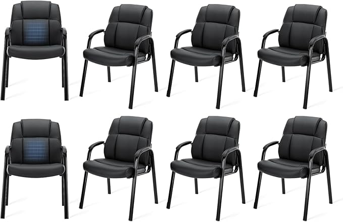 OLIXIS Waiting Room Reception Chairs Set of 8, Leather Office Desk Guest Stationary Side Chair with Padded Arms for Home Conference Lobby Area Meeting Church Medical Clinic Elderly Student