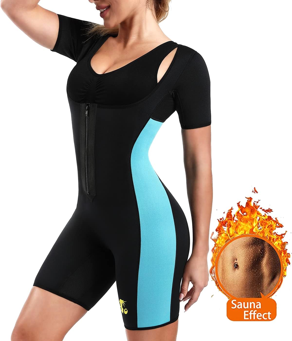 NonEcho Neoprene Sweat Sauna Suit Shaper for Women Slimming Full Body Shapewear Waist Trainer Workout Top with Sleeve