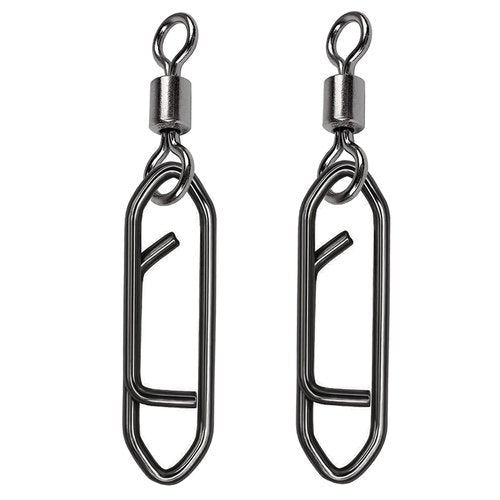 QISHUO Stainless Steel Fishing Swivels Lure Tackle Clips Snap Swivels Strength Barrel Saltwater Swivel Fishing Rolling Black Nickel, 50pcs, 27lbs