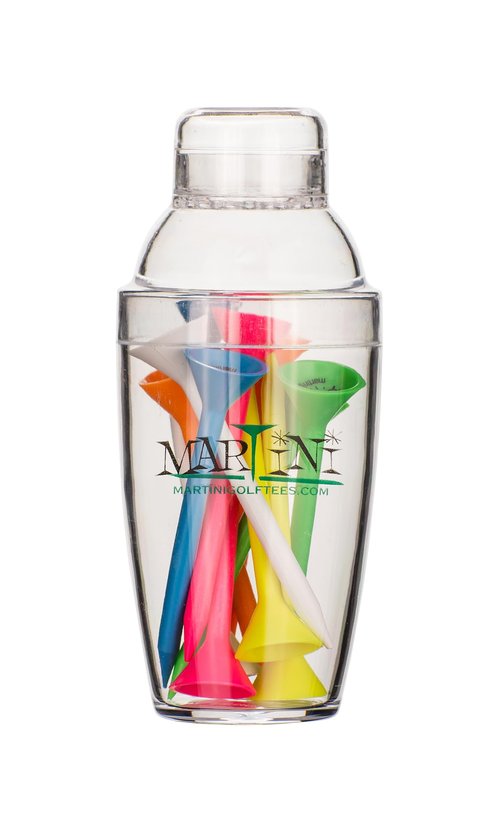 Martini Golf Mini Shaker with 3-1/4" Durable Plastic Tees 12-Pack of Assorted Colors