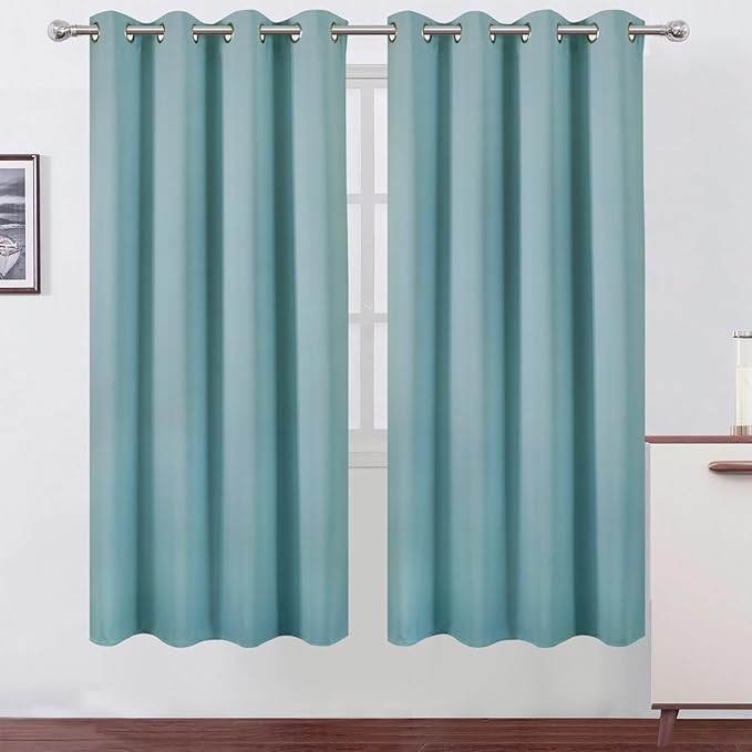 LEMOMO Blackout Curtains 66 x 72 Inch Long Stone Blue Curtains Set of 2 Panels