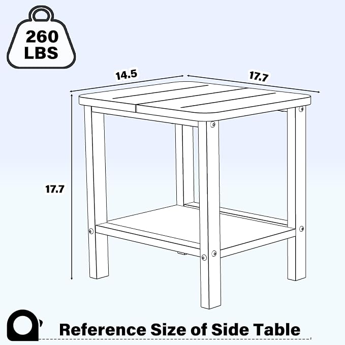 Ayge 17.7" Double Outdoor Side Table, Rectangular HDPE Adirondack End Table for Patio, Lawn, Pool, Garden, Backyard，White
