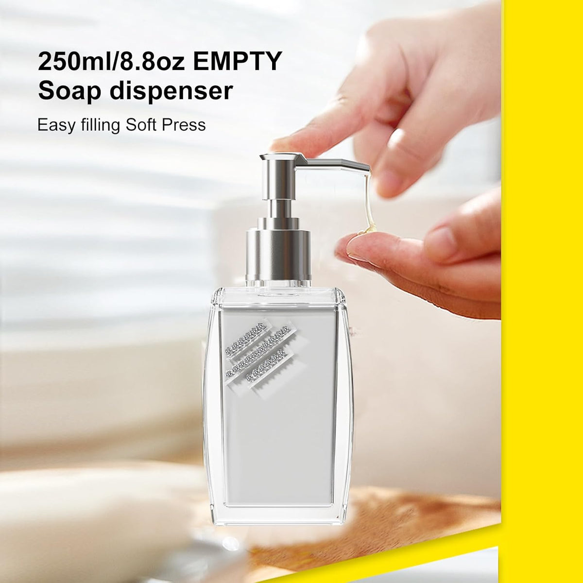 2 Pack Soap Dispenser,soap Dispenser for Kitchen Sink,soap Dispenser Bathroom with ABS Pump,Dish soap Dispenser,250ml (8.8oz) Refillable Pump Bottle Plastic for Liquid Soap、 Shampoo、 Body Wash,