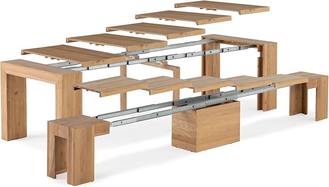 Transformer Table - Solid Wood Extendable Dining Table, Seats 2-12, Expandable Dining Room Table, Space-Saving Furniture, Expandable Dining Furniture, Natural (Table Only)