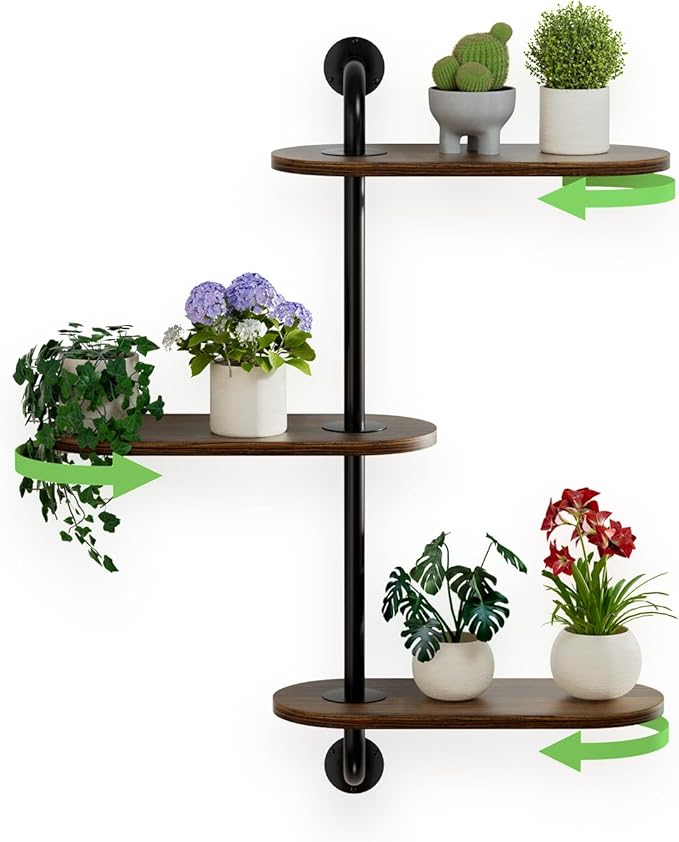 Rotating Window Plant Shelves 3-Tier, Wooden Window Shelf