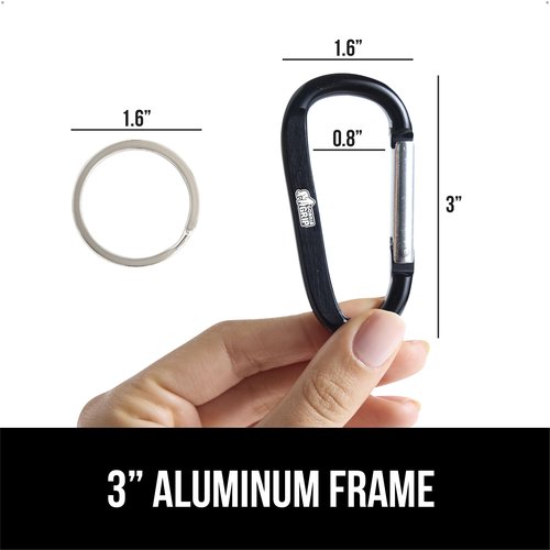 GORILLA GRIP Carabiner Clip, 3" D Ring, Pack of 10 Heavy Duty Aluminum Key Holder Clips Hold 170lbs, Rust, Scratch-Resistant Camping Essentials, Hiking Gear, Tactical Backpacking Keychains, Black