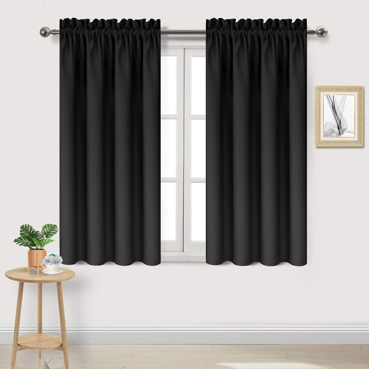 DWCN Black Blackout Curtains for Bedroom – Rod Pocket Thermal Insulated Energy Saving Drapes for Living Room and Bedroom, W 38 x L 54 Inch, 2 Panels